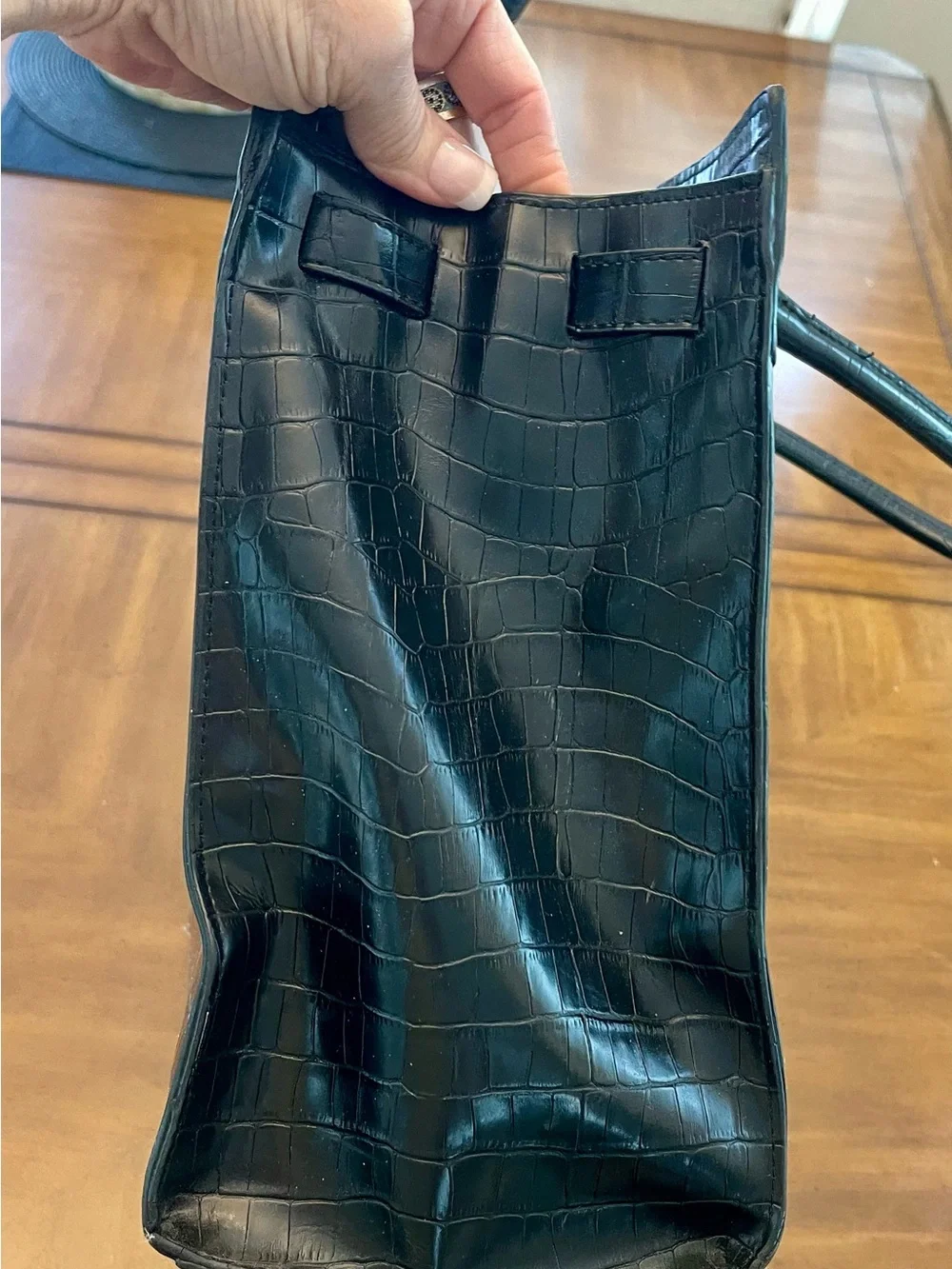 Bueno Black Croc-Embossed Tote with Tassel Accent